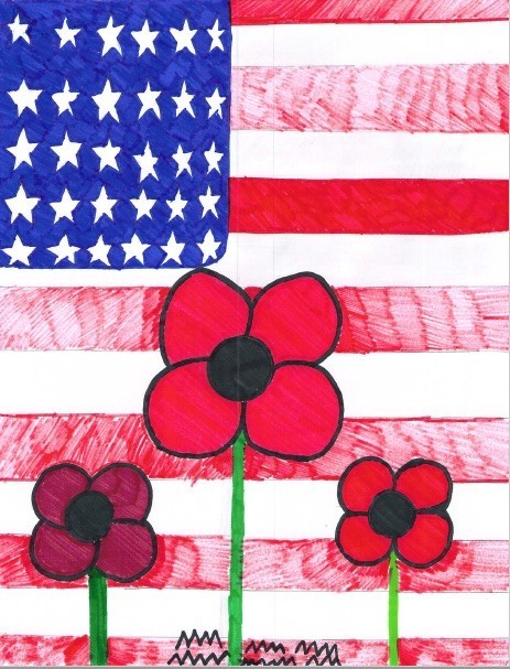 picture of flag and poppies from clyde boyd middle school