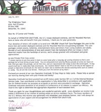Thank you letter from Operation Gratitude to The Wrightslaw Team