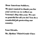 Thank you letters from Ms. Robins Third Grade Class