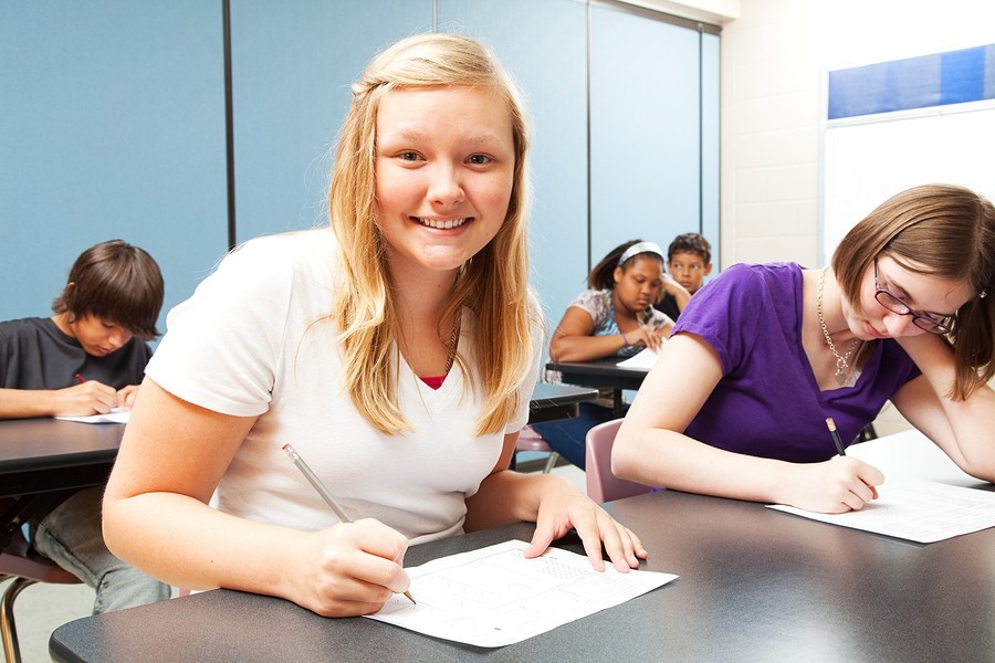 teen girl in school class