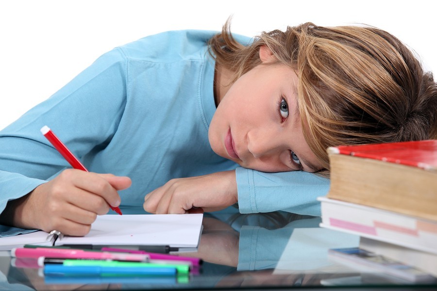 girl student struggling with homework