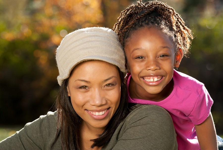 happy mom and girl