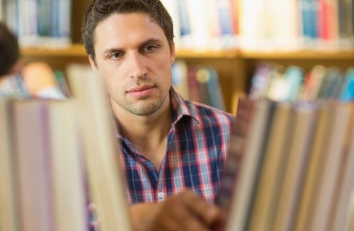 boy in library