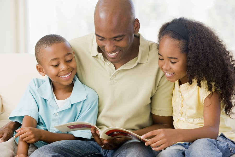 dad with boy and girl