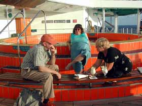 Brice Palmer, Sonja Kerr and Pam Wright at the pool