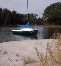 The mast is down on Camelot, the O'day Mariner