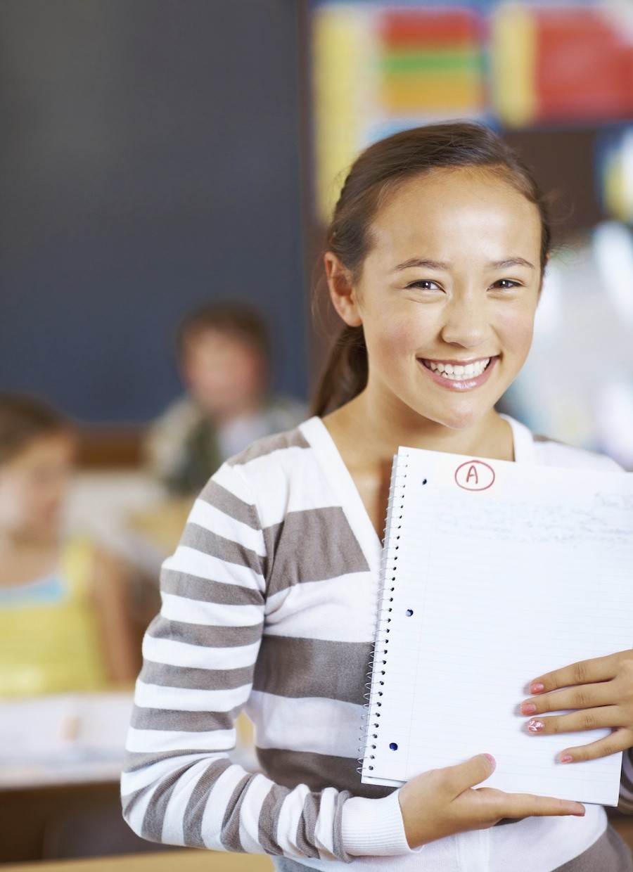 girl with student notebook