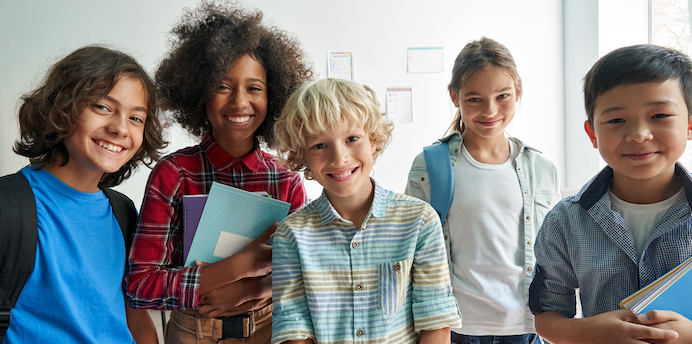 group of five middle school age children