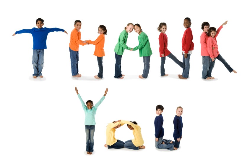 kids form the word thank you