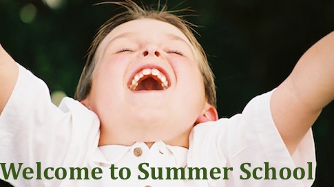 image of boy with open arms, caption reads Welcome to Summer School