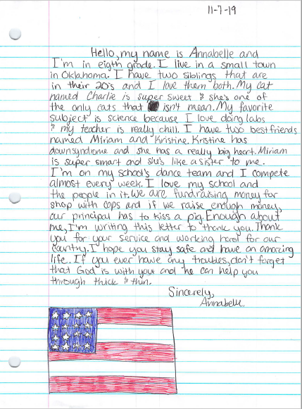 image of art work and letter to soldiers from Clyde Boyd Middle School students