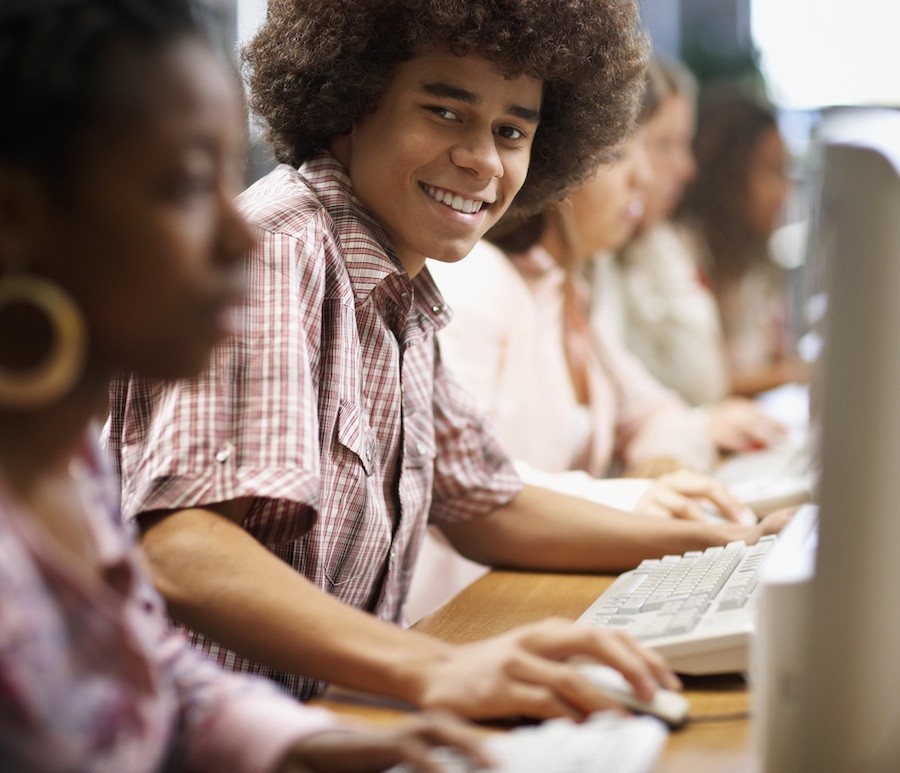 boy in computer class